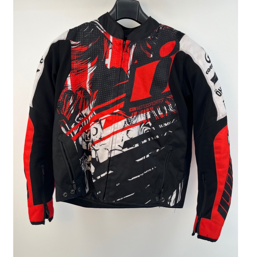 Icon Overlord SB2 Jacket Mens Medium Red Black White Textile D3O Armor Moto